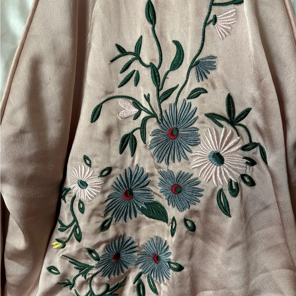 Satin Bomber Jacket Size Small Retro Floral Embroidered Charlotte Russe - Picture 5 of 11